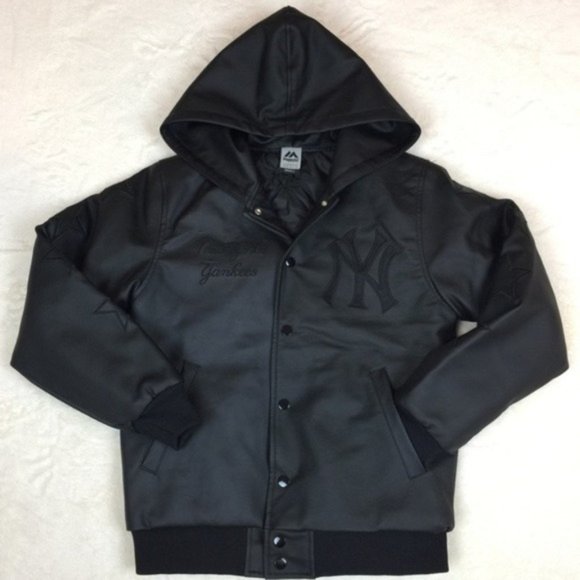 Majestic Other - Yankees Faux Leather Hooded Quilt Bomber Jacket S